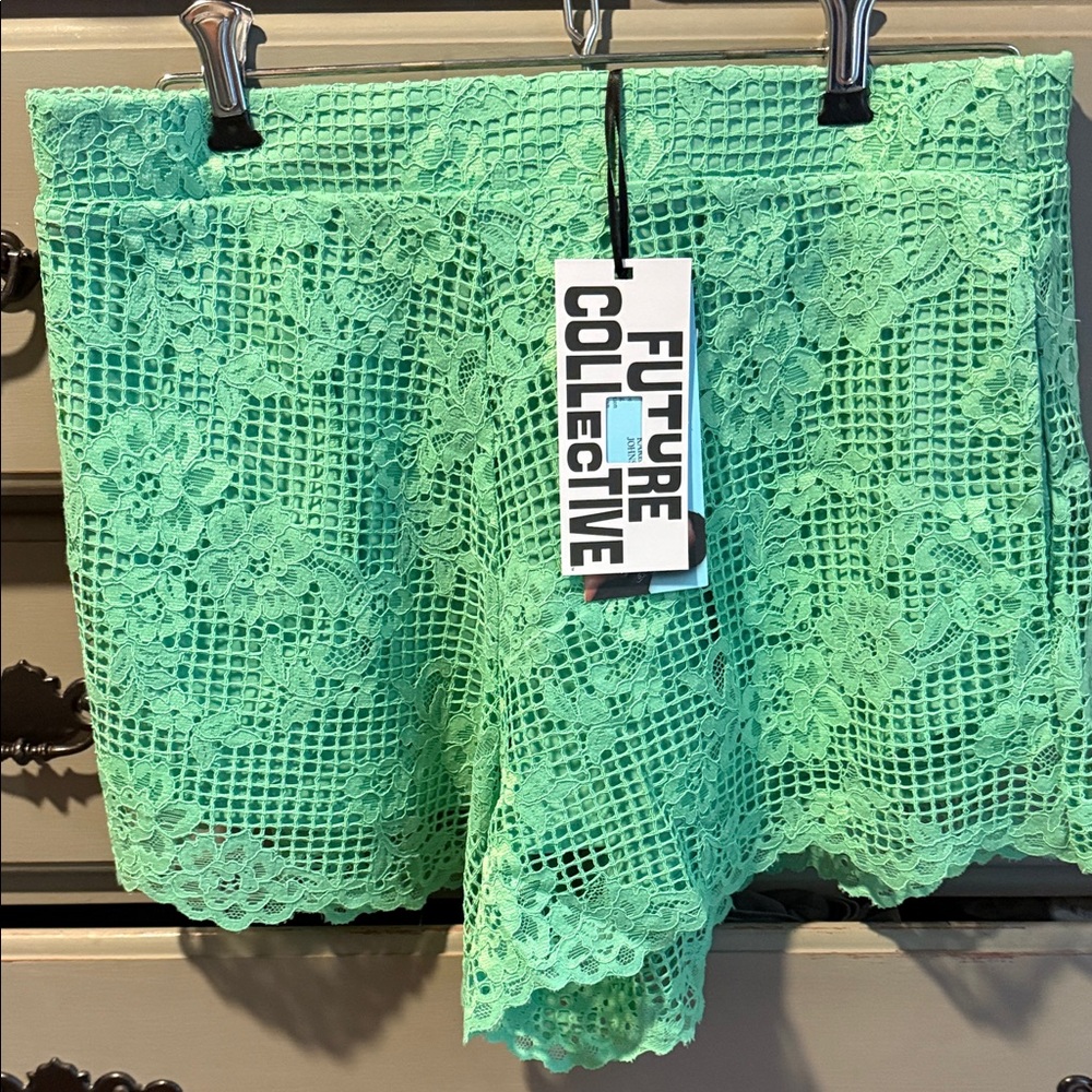 Green Lace Shorts by Future Collective